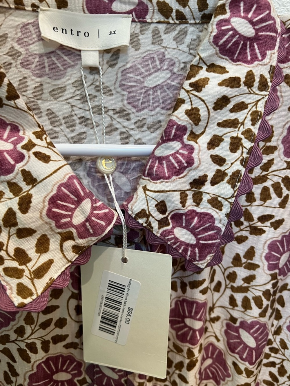 Entro Floral Button-Up dress in Purple and Brown. NWT